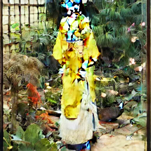 Prompt: photograph of a young woman wearing a yellow kimono in a tropical greenhouse, by Carl Larsson, by james gurney, by john william waterhouse, by John Singer Sargent, Extremely detailed, 8K, 85 mm lens