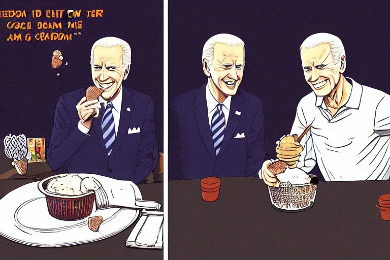 Image similar to Joe Biden will eat your ice cream and eat you if you are bad, Junji Ito