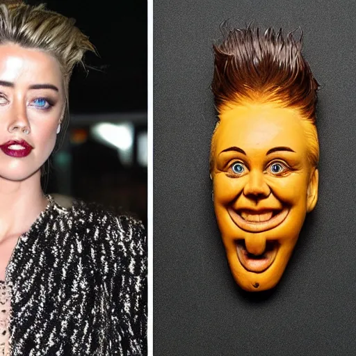 Image similar to a [ gourd ] carved shaped to look like ( amber heard ) face hybrid intercross