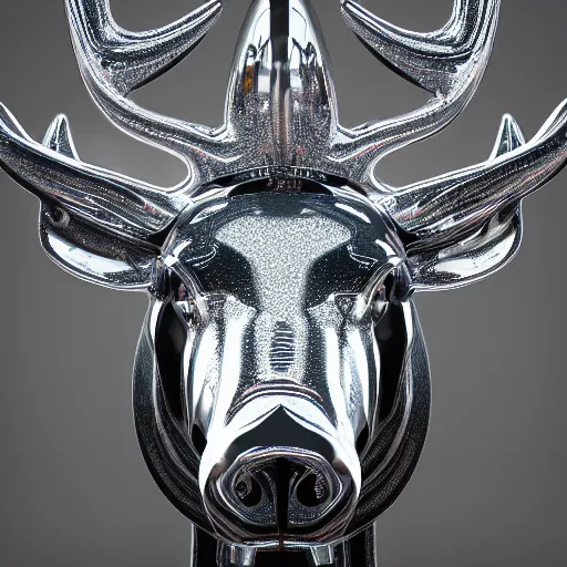 Image similar to chrome moose, glossy, metallic, neon, symmetrical, tribal patterns, realistic, unreal engine, octane, redshift, artstation, behance