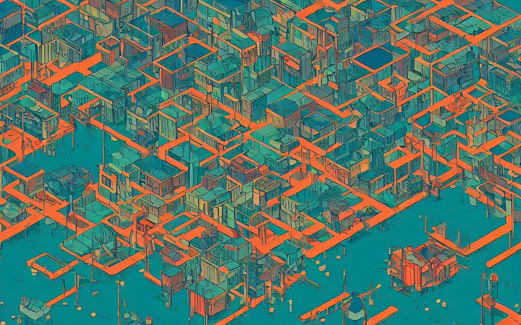 Prompt: a japanese city near the sea, lofi, dreamy, moody, very colorful, anime inspiration, ghibli vibe, very pixelart, hd, geometry, glitches, cybernetic, motherboard, technical, abstract