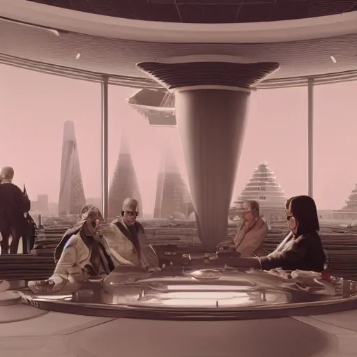 Image similar to the council of all worlds, science fiction, opulent, 1 9 6 0 s retrofuture, logan's run, syd mead, retrofuture, octane render