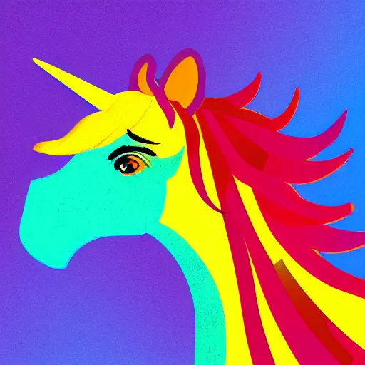 Image similar to Rainbow Ninja Unicorn profile picture for social media sites. Limited palette, crisp vector line