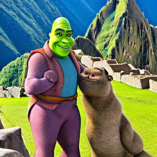 Image similar to Shrek in machu picchu