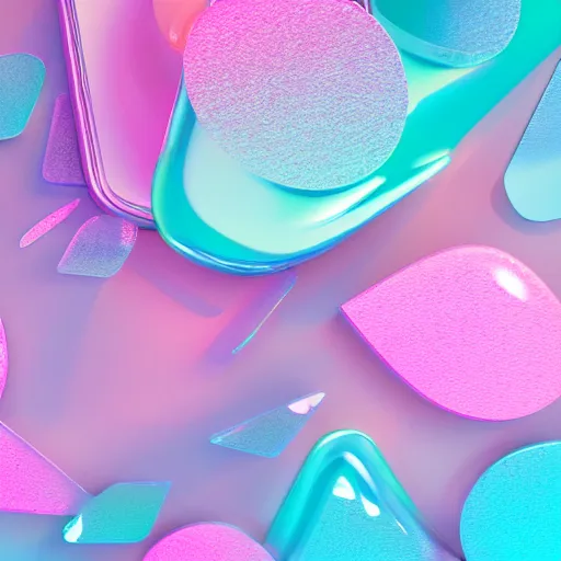 Prompt: high quality rendering of phone wallpaper with two glossy translucent glass shapes shapes colliding in pastel colors floating, octane, redshift, 4k