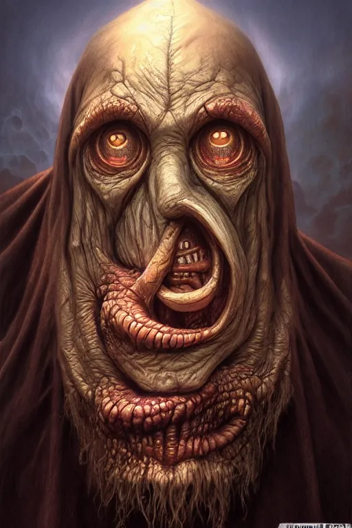 Prompt: anthropomorphic wizard head in death darkiron mr bean giant pupils, intricate, elegant, highly detailed face, wide angle, digital painting, artstation, concept art, sharp focus, illustration, art by artgerm, bob eggleton, stephen hickman, richard corben, wayne barlowe, greg rutkowski, alphonse mucha, 8 k