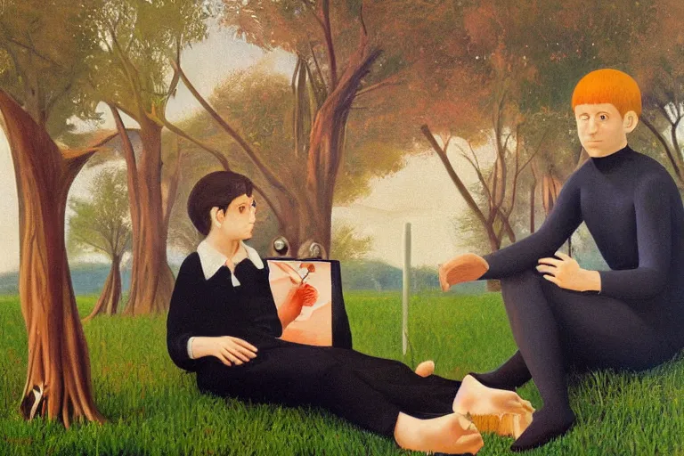 Prompt: beautiful painting of friends, beautiful faces, sitting on the edge, cute, hyper detailed, soft light, digital painting by diane arbus and ralph mcquarrie and harry bertoia