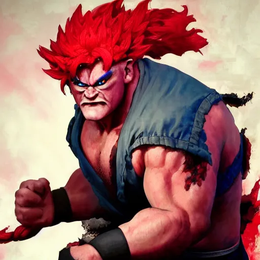 Image similar to david koechner as akuma street fighter, 4 k, ultra realistic, detailed focused art by artgerm and greg rutkowski and alphonse mucha