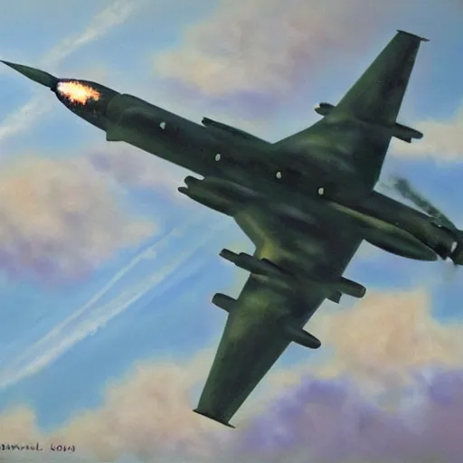 Image similar to oil painting of a military jet