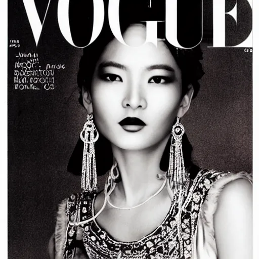 Image similar to a beautiful professional photograph by hamir sardar, herb ritts and ellen von unwerh for the cover of vogue magazine of a beautiful and unusually attractive tibetan female fashion model looking at the camera in a flirtatious way, zeiss 5 0 mm f 1. 8 lens