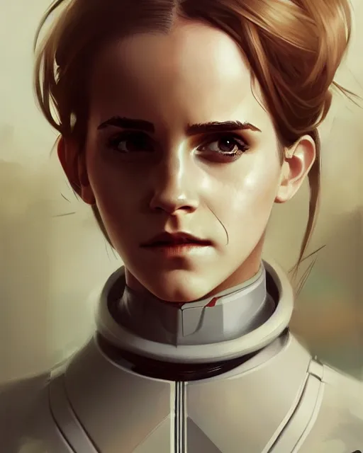 Image similar to hyper realistic painting of emma watson in an eva plugsuit, hyper detailed face, anime, concept art, 4 k, by greg rutkowski, trending on artstation