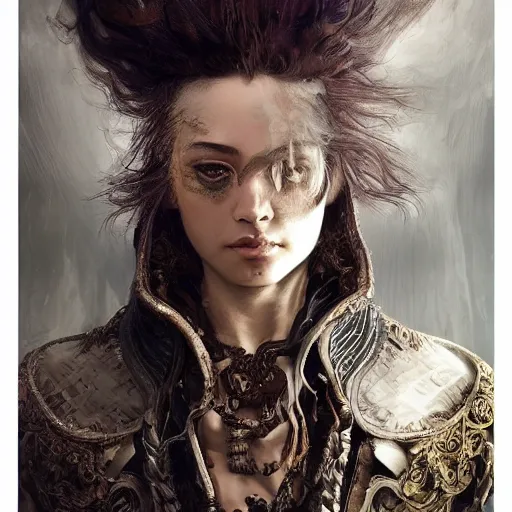 Image similar to portrait, headshot, insanely nice professional hair style, dramatic hair color, digital painting, of a old 17th century, old cyborg merchant, amber jewels, baroque, ornate clothing, scifi, realistic, hyperdetailed, chiaroscuro, concept art, art by Franz Hals and Jon Foster and Ayami Kojima and Amano and Karol Bak,