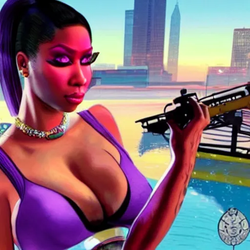 Prompt: nicki minaj in gta v cover art, hyper realistic