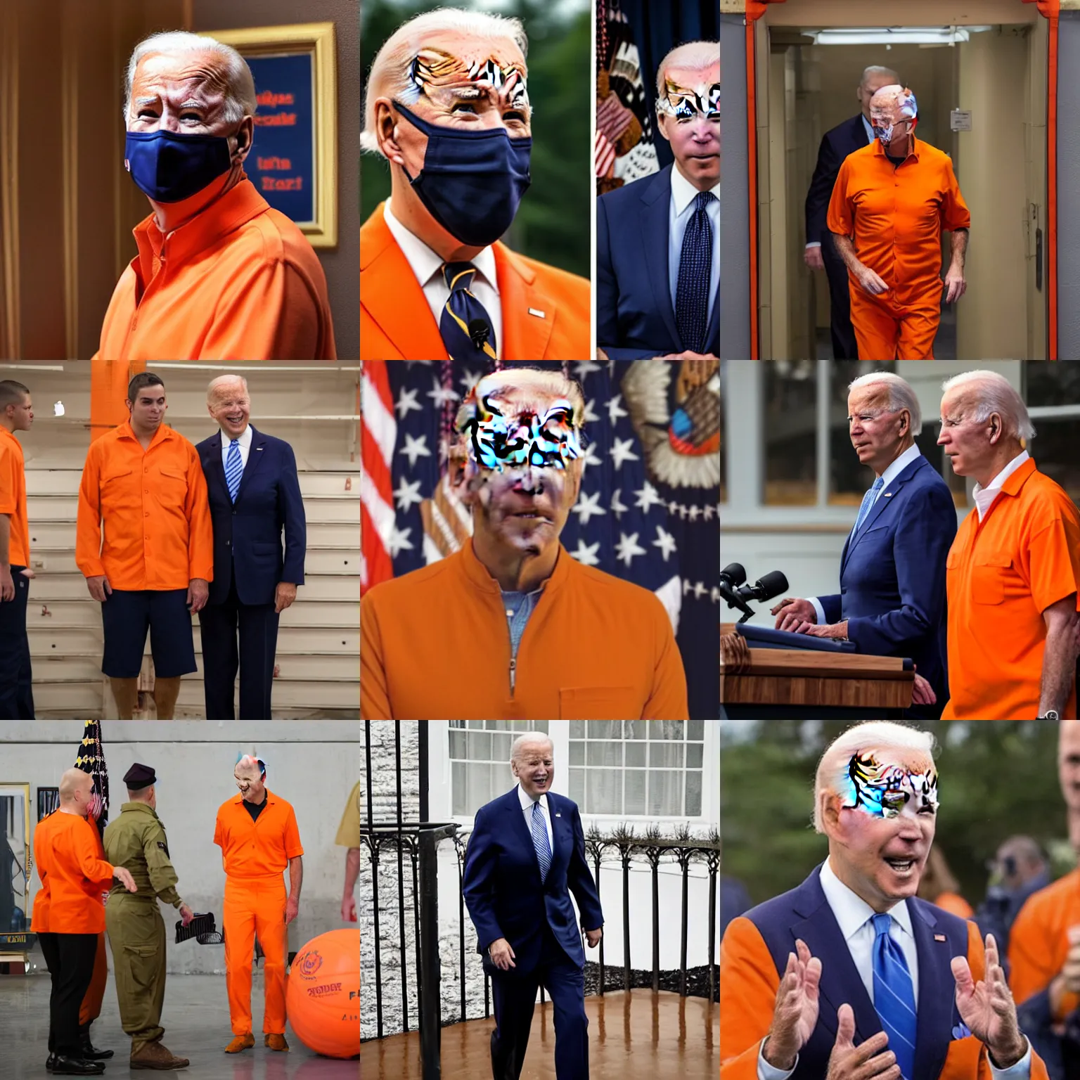 Prompt: Biden in a orange prison outfit