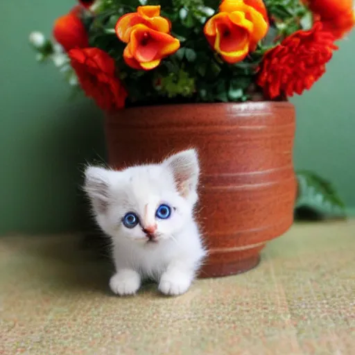 Image similar to extremely tiny kitten in a flowervase