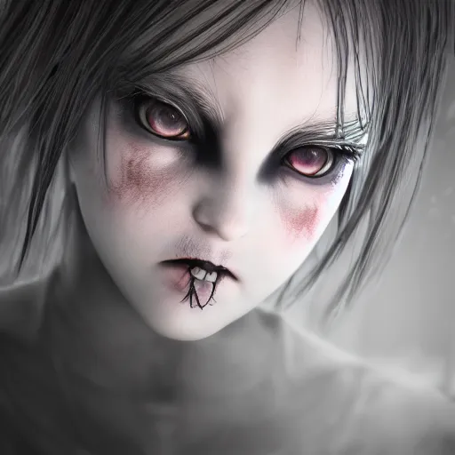 Prompt: photorealistic full shot portrait of angry darkness anime girl, inspired by Tim Burton, detailed, unreal engine 4k volumetric light, fog,