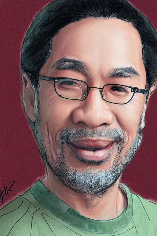 Prompt: portrait of habib rieziq shihab, line by eric - anthony johnson, sketch by jacqueline e, color by bo feng lin