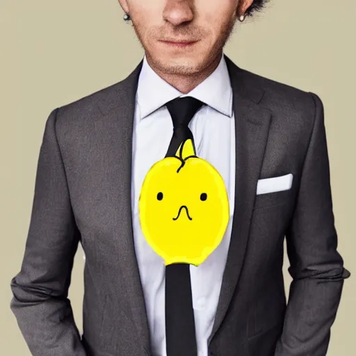 Image similar to a man wearing a suit lemon head