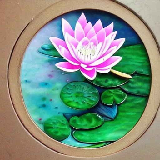 Image similar to A beautiful painting of a waterlily pond, resin art