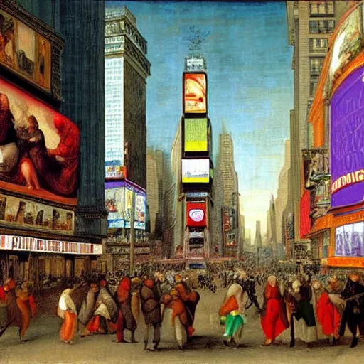 Prompt: times square, new york as painted by raphael in 1 5 1 1, renaissance, broad daylight