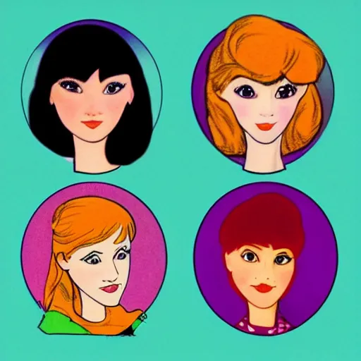 Image similar to a 1 9 8 0 walt disney's style portrait of a woman with bangs hair, artwork by davis, marc, walt disney style