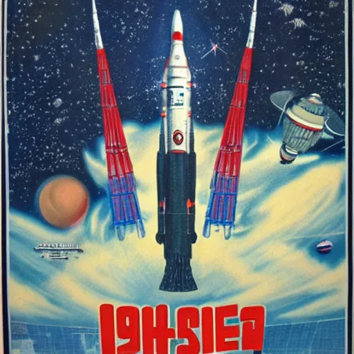 Image similar to [North Korean space mission, 1950 poster, very detailed, cinematic lighting, matte, sharp, photography]