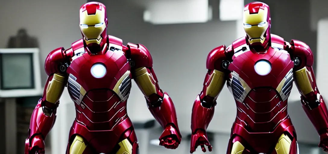 Image similar to a very high resolution image of ironman. from an episode of the office. photorealistic, photography