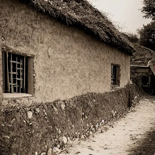 Prompt: A house in a Ditch village, photography