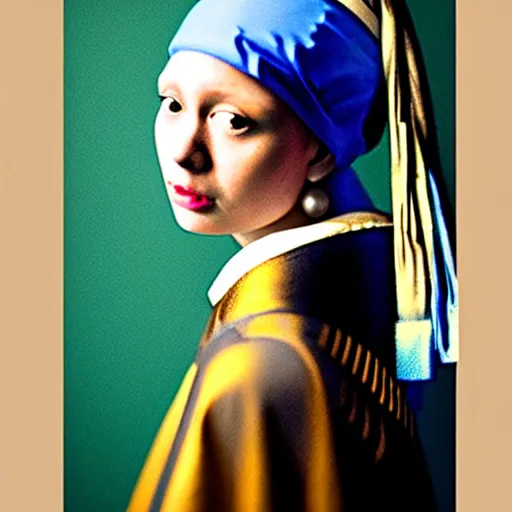 Image similar to girl with the pearl earring, portrait studio, taken with canon eos, f 1. 4, soft diffused light, iso 2 0 0,