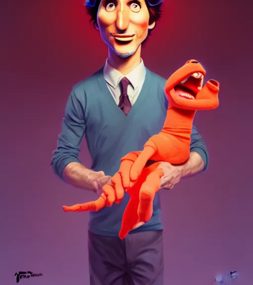 Image similar to sock puppet justin trudeau as sock puppet, loftis, cory behance hd by jesper ejsing, by rhads, makoto shinkai and lois van baarle, ilya kuvshinov, rossdraws global illumination