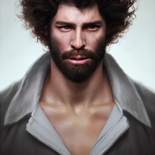 Image similar to a man with big fluffy hair,with a scar above his eye,photorealiatic,hyperdetailed,hyperrealistic,studio lighting,studio photography,professional photography,professional lighting,detailed face,3 point lighting,4k,digital art,ultra realistic,ultra detailed,art by greg rutkowski