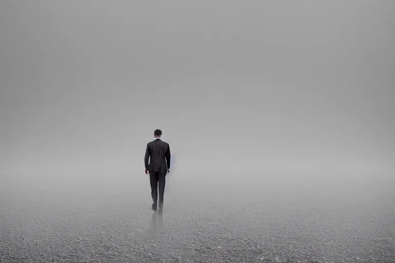 Image similar to a cinematic le photograph of a man dressed in a business suit trekking through a desert, dust storm, thunder and lightning, lee madgwick and zack snyder, 8 k, hd, high resolution, 3 5 mm, f / 3 2, tenet