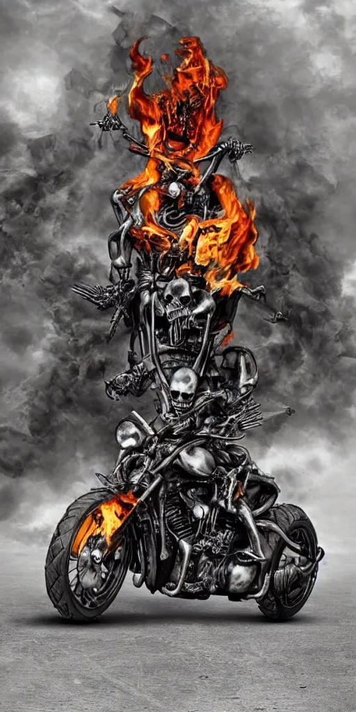 Prompt: badass flaming skeleton on a motorcycle