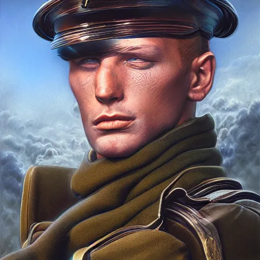 Image similar to Portrait of a soldier, illustration by Michael Whelan, fantasy art, visionary art, acrylic painting, smooth blending