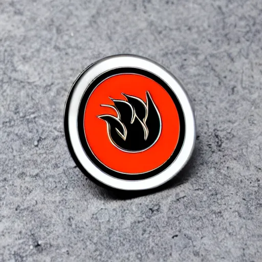 Prompt: simple yet detailed, circle pictogram fire warning flame enamel pin retro design