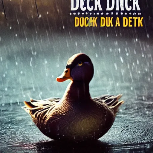 Prompt: movie poster for a movie about a lonely duck in the rain, dramatic