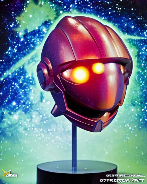 Prompt: tetradic galaxy cosmic space - opera diorama bg. helmet portrait of a figurine of samus aran's orange chozo varia power suit from the sci - fi nintendo videogame metroid. designed by hiroji kiyotake, gene kohler and rodney brunet. metroid zero mission. metroid prime. glossy. masterpiece. intricate cybertronics. shallow depth of field.