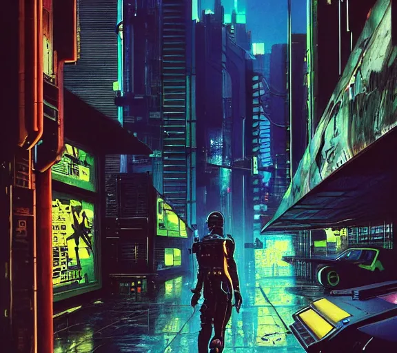 Image similar to a portrait of a cyberpunk epic Friday night firefight, Night City, cyberpunk 2077, very very coherent painting, 1979 OMNI Magazine Cover, street level neo-Tokyo in Cyberpunk 2045 style by Vincent Di Fate by mark arian by artgerm in the style of Dore, 4k, 8k, HD, trending on artstation