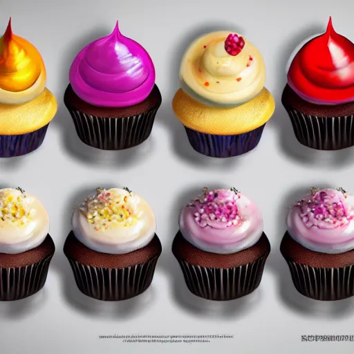 Image similar to Cupcakes on a shiny plate on it, award winning photograph, artstation, incredible quality, hyperrealistic, sharp, high resolution