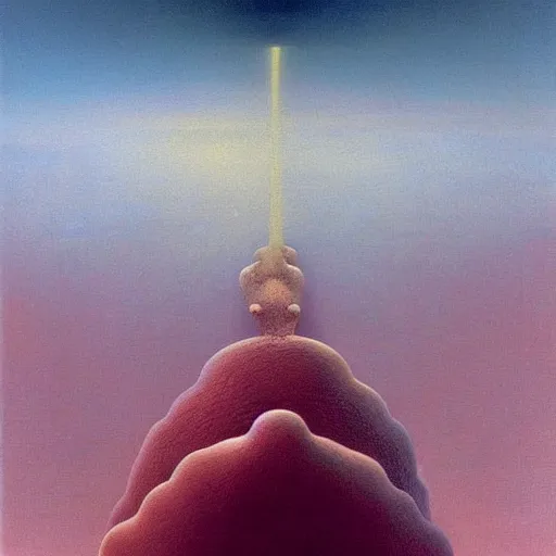 Prompt: a optimistic, colorful vision of heaven by zdzisław beksinski, oil on canvas