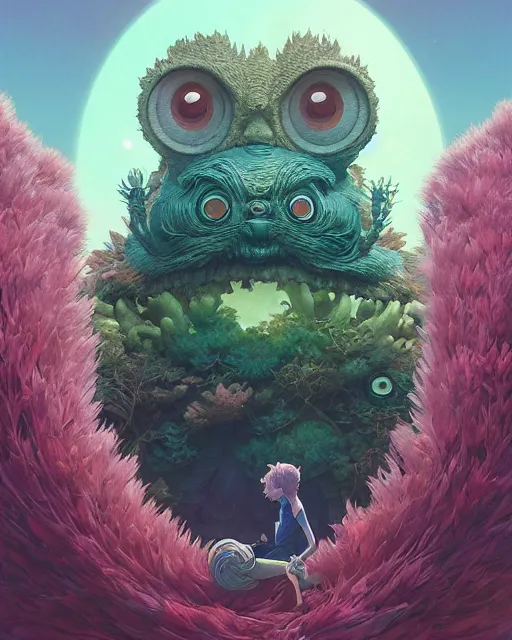 Image similar to highly detailed surreal vfx portrait of strange but cute creatures by studio ghibli, stephen bliss, unreal engine, greg rutkowski, loish, rhads, beeple, makoto shinkai and lois van baarle, ilya kuvshinov, rossdraws, tom bagshaw, alphonse mucha, global illumination, detailed and intricate environment