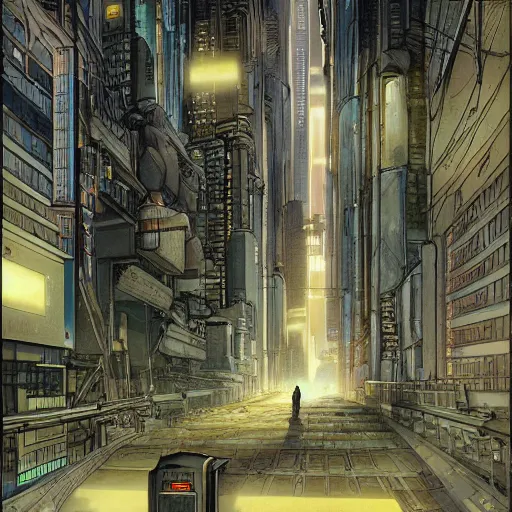 Image similar to Digital portrait of a Ghost in the machine by francois Schuiten, cyberpunk, impressive perspective, masterpiece