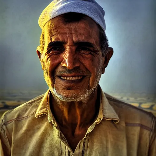 Image similar to portrait in north africa, warmth, misty, pools of sunlight by nasreddine dinet