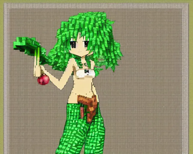 Image similar to an anime dryad in minecraft, grimoire of gaia