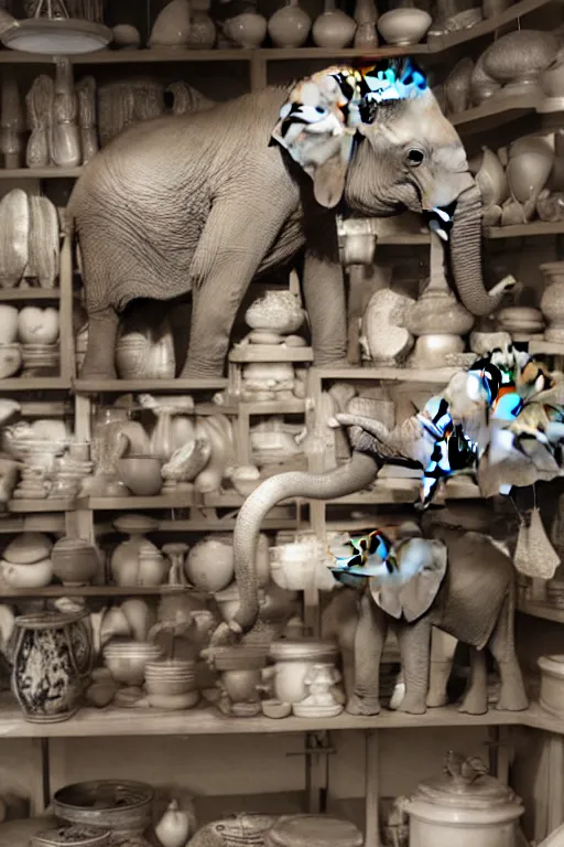 Image similar to photography of an elephant in a porcelain shop, cgsociety,