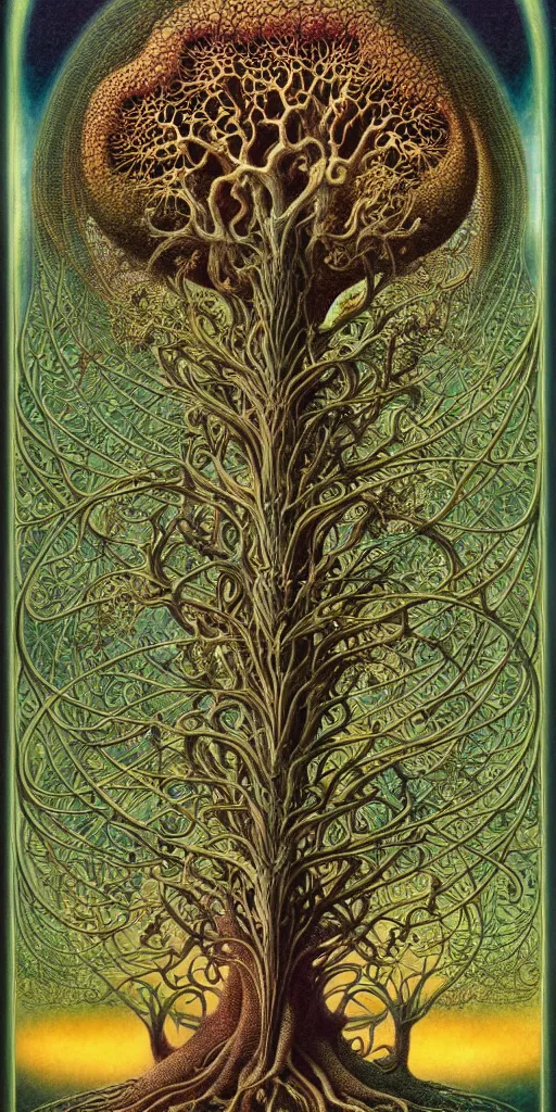 Image similar to tree of life by roger dean and andrew ferez, art forms of nature by ernst haeckel, divine chaos engine, symbolist, visionary, art nouveau, botanical fractal structures, organic, detailed, realistic, surreality