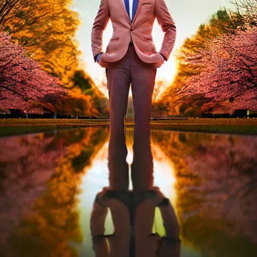 Image similar to saul goodman portrait picture by stefan kostic, golden hour, perfect symmetry, realistic, body shot, sharp focus, 8 k high definition, insanely detailed, intricate, elegant, cherry blossoms