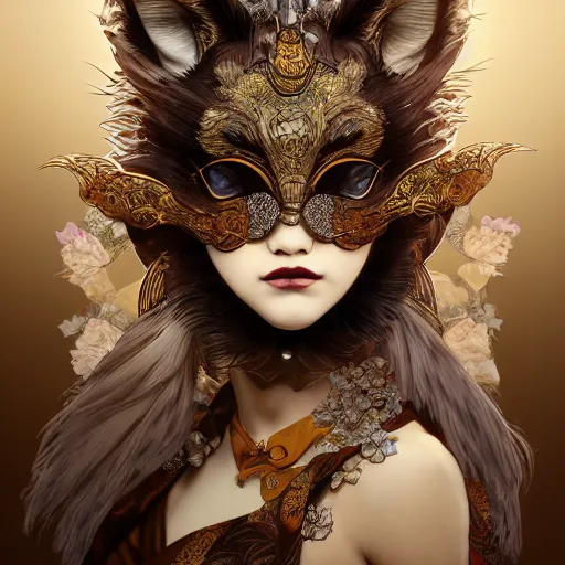 Prompt: a Photorealistic dramatic fantasy render of a beautiful woman wearing a beautiful intricately detailed Japanese Wolf Kitsune mask and clasical Japanese Kimono by WLOP,Artgerm,Greg Rutkowski,Alphonse Mucha, Beautiful dynamic dramatic dark moody lighting,shadows,cinematic atmosphere,Artstation,concept design art,Octane render,8K The seeds for each individual image are: [2062618060, 1813801485, 3804863049, 1526579791, 2536219297, 2052616953, 9003045, 2306346297, 3008681732]