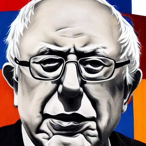 Prompt: a portrait of Bernie Sanders, in the style of a Cubism painting, soft features, 4k