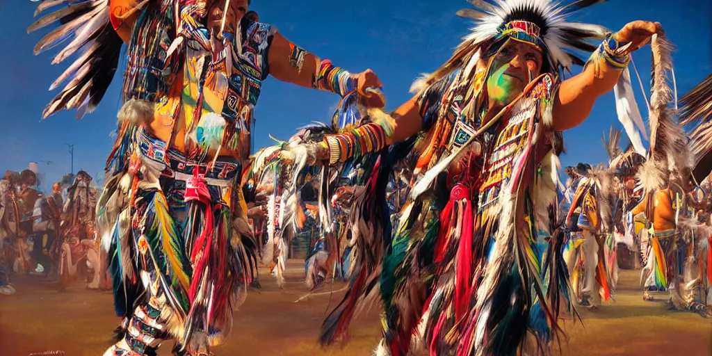Image similar to of Native American Chief dancing at pow wow by Liam Wong and Boris Vallejo